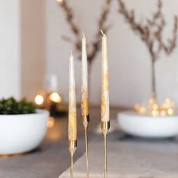 Gold Beige Metallic Marble Candles, Tall Taper Candle Set, Dinner Candles, Gold Silver Home Decor, Wedding Gift, Housewarming Gift For Her - thumbnail 4