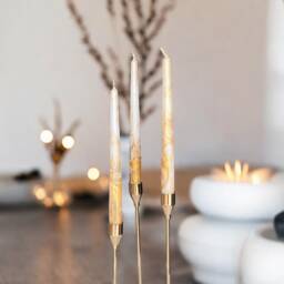 Gold Beige Metallic Marble Candles, Tall Taper Candle Set, Dinner Candles, Gold Silver Home Decor, Wedding Gift, Housewarming Gift For Her - thumbnail 3