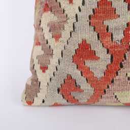 Vintage Turkish Kilim Pillow Cover Handwoven Wool Cushion - 16x16 - thumbnail 2
