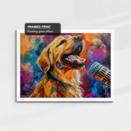 Golden Retriever Singing Microphone Painting Framed Poster Print & Canvas Wall Decor Art Home Living Room Dog Gift Idea Pet - thumbnail 3
