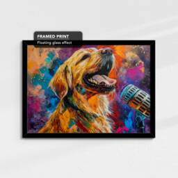 Golden Retriever Singing Microphone Painting Framed Poster Print & Canvas Wall Decor Art Home Living Room Dog Gift Idea Pet - thumbnail 2