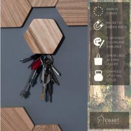 Magnetic Wooden Key Holder, Wall Mounted Hook For Scarves & Hats, Entryway Keys Organization, Hexagon Magnet Rack Organizing - thumbnail 2