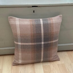 Tartan Tweed Pillow Cover Set Antique Gold & Beige Balmoral, Pompom Trim - thumbnail 3