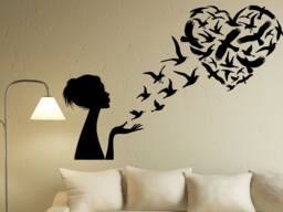 Girl Blowing Birds Heart Vinyl Wall Decal - Inspirational Kids Room Decor Nm107 - thumbnail 1