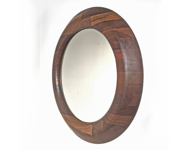 Handcrafted Walnut Round Wall Mirror - 25 Inch - image 1