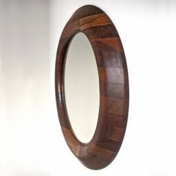 Handcrafted Walnut Round Wall Mirror - 25 Inch - thumbnail 4