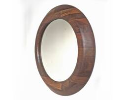 Handcrafted Walnut Round Wall Mirror - 25 Inch - thumbnail 1