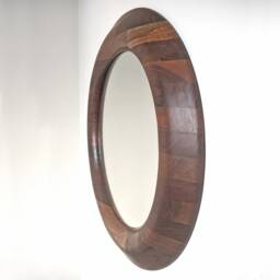 Handcrafted Walnut Round Wall Mirror - 25 Inch - thumbnail 2