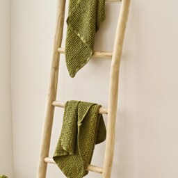 Set Of 2 Moss Green Linen Waffle Hand Towels With Loop - thumbnail 2