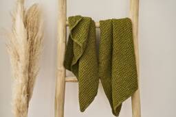 Set Of 2 Moss Green Linen Waffle Hand Towels With Loop