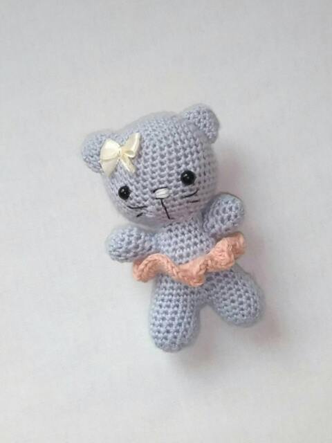 Crochet Kitty Amigurumi, Pink & Grey Baby Toy - image 1
