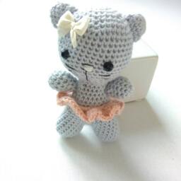 Crochet Kitty Amigurumi, Pink & Grey Baby Toy - thumbnail 2