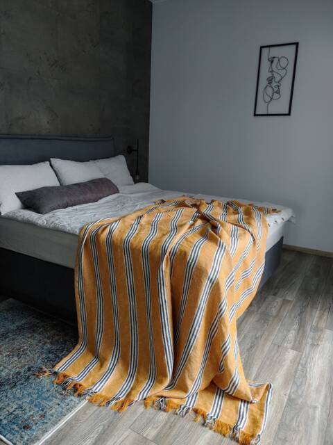 striped Linen Throw Blanket, Fringed Summer Blanket - image 1