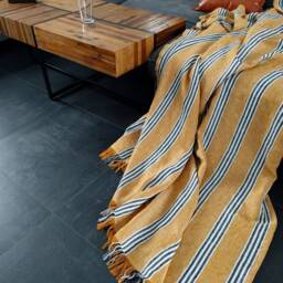striped Linen Throw Blanket, Fringed Summer Blanket - thumbnail 4