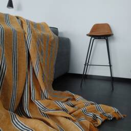 striped Linen Throw Blanket, Fringed Summer Blanket - thumbnail 3