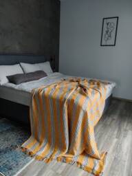 striped Linen Throw Blanket, Fringed Summer Blanket - thumbnail 1