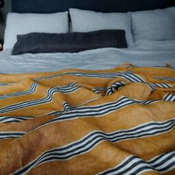 striped Linen Throw Blanket, Fringed Summer Blanket - thumbnail 2