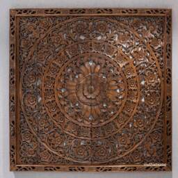 Hand Carved Headboard California King Mandala Teak Wall Art Panel Large Thai Wood Carving Bohemian Decorative 72 - thumbnail 2