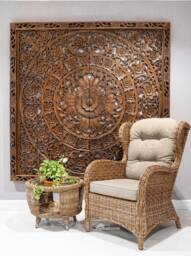 Hand Carved Headboard California King Mandala Teak Wall Art Panel Large Thai Wood Carving Bohemian Decorative 72