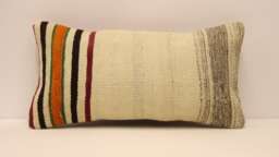 Vintage Turkish Kilim Pillow Cover - Wool Lumbar Cushion - 10x20 In - thumbnail 1