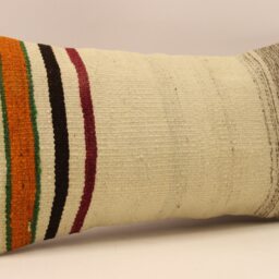 Vintage Turkish Kilim Pillow Cover - Wool Lumbar Cushion - 10x20 In - thumbnail 2
