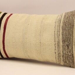 Vintage Turkish Kilim Pillow Cover - Wool Lumbar Cushion - 10x20 In - thumbnail 3