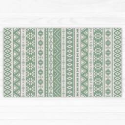 Kitchen Rug, Printed On Vinyl Floor Mat With Green Kilim Design. Ethnic For Your Kitchen, Bathroom, Living Room & Patio - thumbnail 1