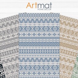 Kitchen Rug, Printed On Vinyl Floor Mat With Green Kilim Design. Ethnic For Your Kitchen, Bathroom, Living Room & Patio - thumbnail 4