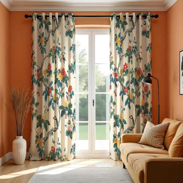 Bird & Floral Curtains, Botanical Chinoiserie Design Custom Made Drapes - image 1