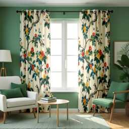 Bird & Floral Curtains, Botanical Chinoiserie Design Custom Made Drapes - thumbnail 4