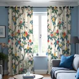 Bird & Floral Curtains, Botanical Chinoiserie Design Custom Made Drapes - thumbnail 3