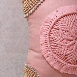 Peach Pink Cotton Macrame Bohemian, Bali Style Pillow Cover, Decorative Handmade Throw Cover, Embroidered Cover Wlcc046 - thumbnail 2