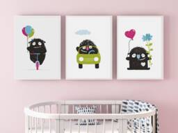 Children's Poster Set Of 3 Monster Posters For Children's Rooms, Room Monsters, Pictures, Boys' - thumbnail 1