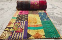 Handmade Kantha Quilt Vintage Patchwork Cotton Bedspread - thumbnail 1