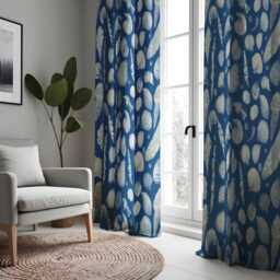 Coastal Shell Pattern Curtain, Nautical Blue & White Sea Drape, Beach Inspired Window Treatment, Custom Size Available, Made To Order - thumbnail 2
