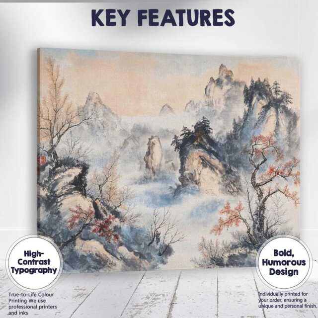 Misty Chinese Mountain Landscape Oriental Ink Wash Painting Canvas Wall Art Print Decor Picture Ready To Hang - image 1