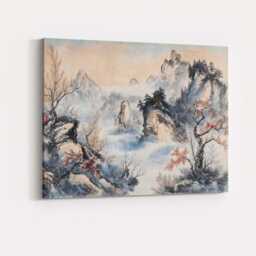 Misty Chinese Mountain Landscape Oriental Ink Wash Painting Canvas Wall Art Print Decor Picture Ready To Hang - thumbnail 4
