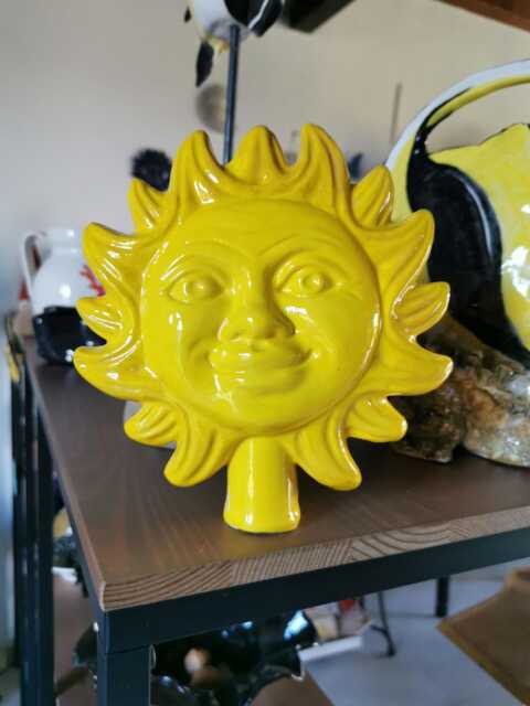 Garden Decorations, Sun For Garden Hand-Painted Double-Sided Made in Italy, Blue Sun, Yellow Flowerbed, Vase - image 1