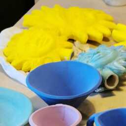 Garden Decorations, Sun For Garden Hand-Painted Double-Sided Made in Italy, Blue Sun, Yellow Flowerbed, Vase - thumbnail 4