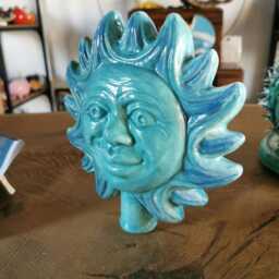 Garden Decorations, Sun For Garden Hand-Painted Double-Sided Made in Italy, Blue Sun, Yellow Flowerbed, Vase - thumbnail 3