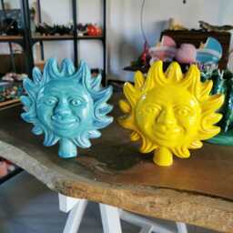 Garden Decorations, Sun For Garden Hand-Painted Double-Sided Made in Italy, Blue Sun, Yellow Flowerbed, Vase - thumbnail 2