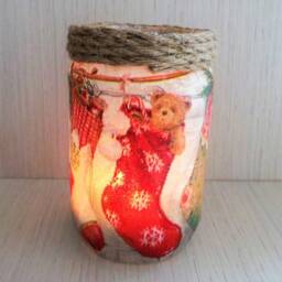 Christmas Night Light Handmade Decoupage Jar, Child's Room Decor - thumbnail 3