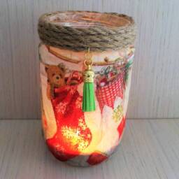 Christmas Night Light Handmade Decoupage Jar, Child's Room Decor - thumbnail 2