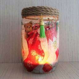 Christmas Night Light Handmade Decoupage Jar, Child's Room Decor - thumbnail 4