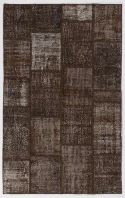 5x8 Brown Handmade Turkish Patchwork Rug - image 1