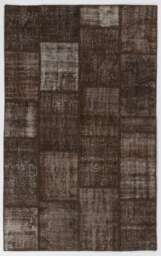 5x8 Brown Handmade Turkish Patchwork Rug - thumbnail 1