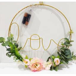 Gold Macram?? Love Decorated Metal Ring With Lights For Valentine Gift , Home & Wall D??cor - thumbnail 1