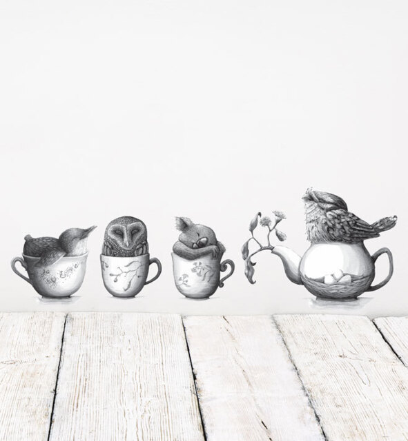Tea Party Wall Sticker Decal - Australian Animal Decals, Stickers, Kids, Native Animals Art