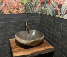 Walnut Bathroom Basin Shelf - Floating Vanity Sink Live Edge - thumbnail 1
