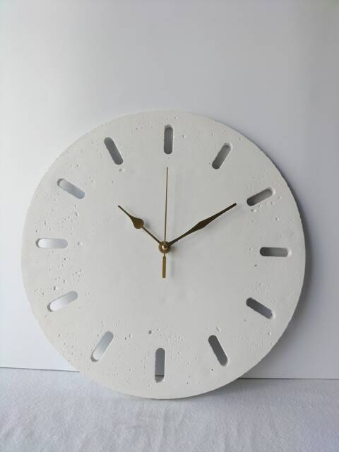 White Concrete Wall Clock Modern Minimalist Design With Gold Hands - image 1